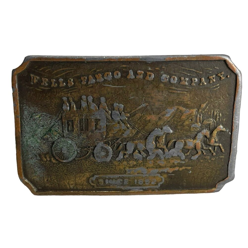 Wells Fargo Stagecoach Brass Belt Buckle Emblem Logo Napoleon E-36